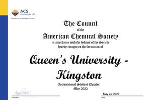 Photo: Queen's University Student Chapter of the American Chemical Society certification
