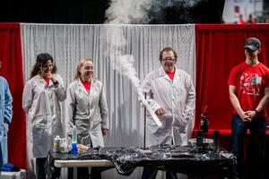 Photo: Sahar, Alannah, Aaron, and Stephan blew the crowd away with the “exploding gummy bear” experiment. 