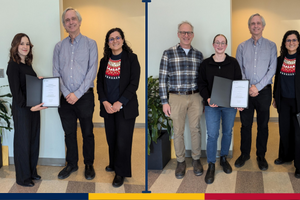 Photo: Rachel Wood and Zoë Gubinczki receiving the Royal Society of Chemistry (RSC) Certificate of Undergraduate Excellence Award